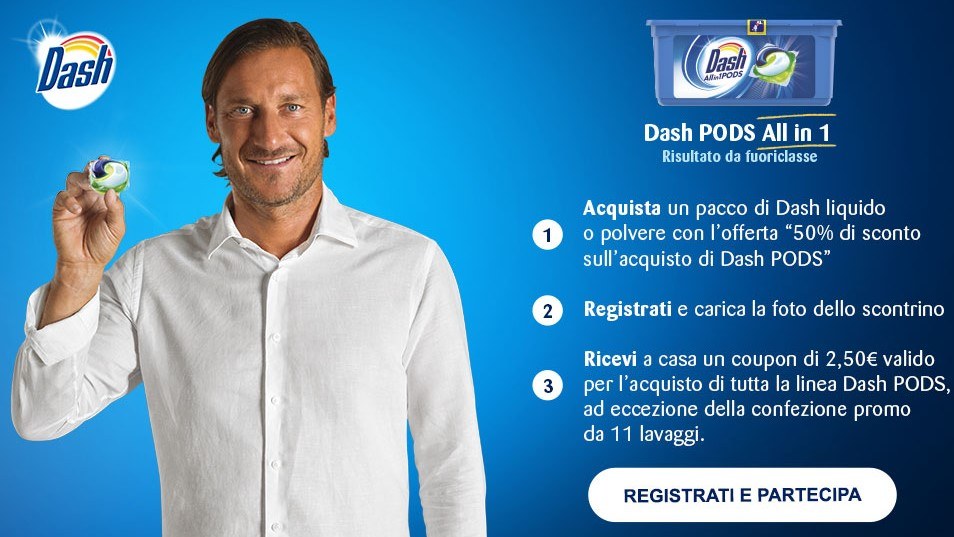 “DASH PODS coupons”: ricevi un buono sconto da 2,50€ come premio certo! 1