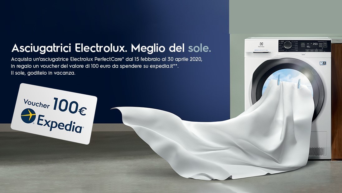 Acquista asciugatrice Electrolux e ricevi voucher Expedia da 100 Euro