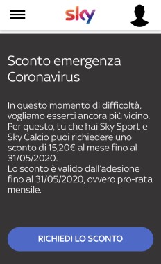 Sky Calcio e Sport rimborso Coronavirus