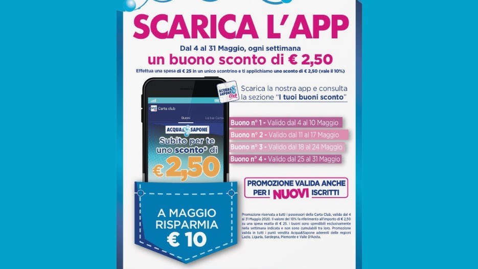 Acqua e Sapone sconto di 2.50€ ogni settimana