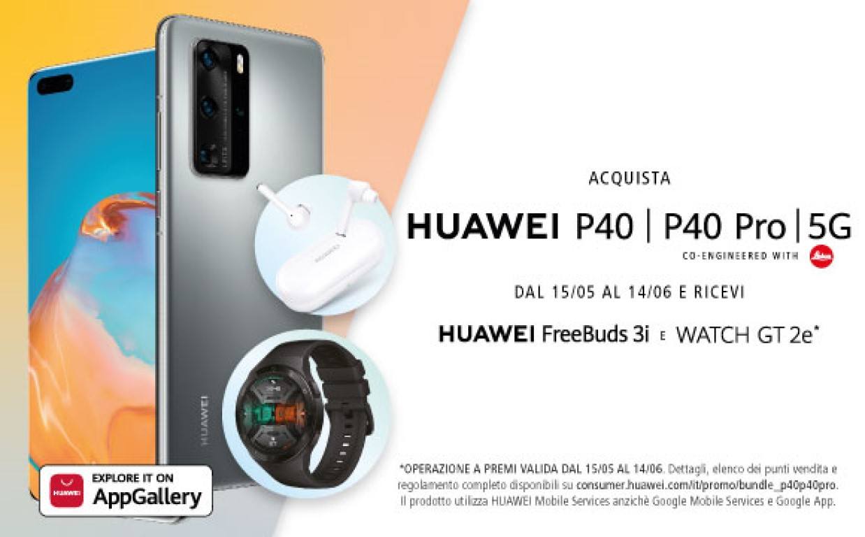 Acquista Huawei P40 P40 Pro e ricevi gratis Freebuds3i e WatchGT2e