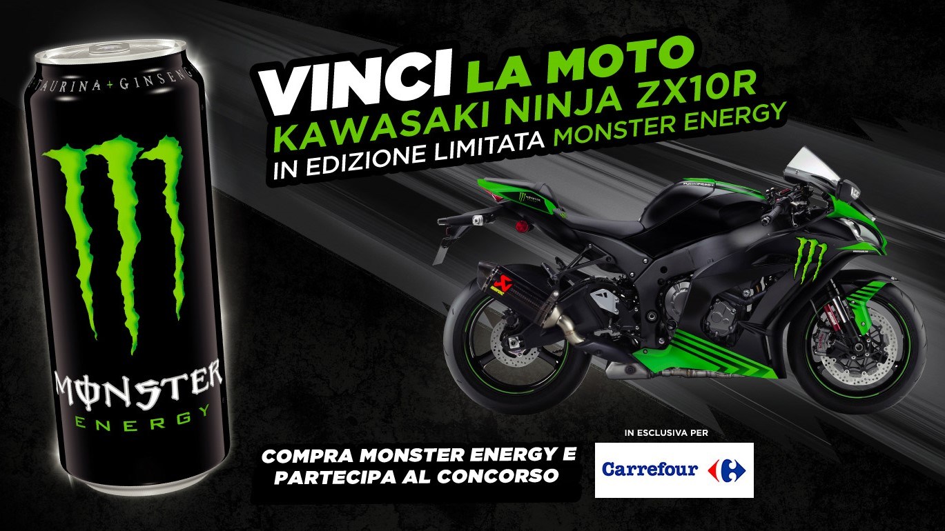 Concorso Monster Energy da Carrefour vinci moto Kawasaki Ninja