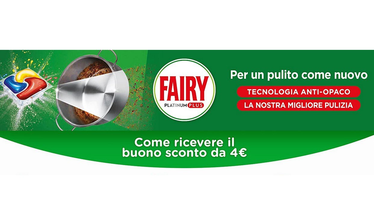 Scopri come ottenere 4 euro di sconto su Amazon per l'acquisto di Fairy Platinum Plus!