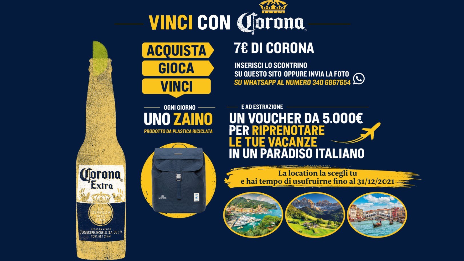 Concorso Birra Corona vinci Zaini Lefrik e Voucher viaggio