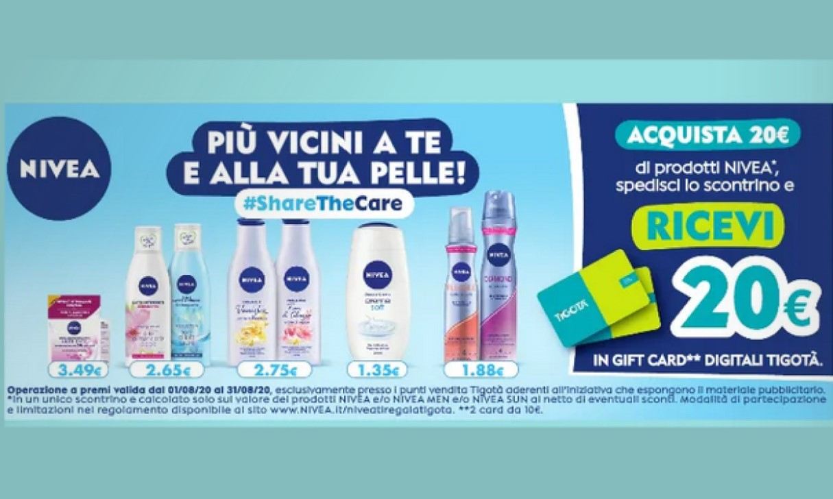 Nivea ti regala Tigotà spendi 20€ e ricevi gift card da 20€