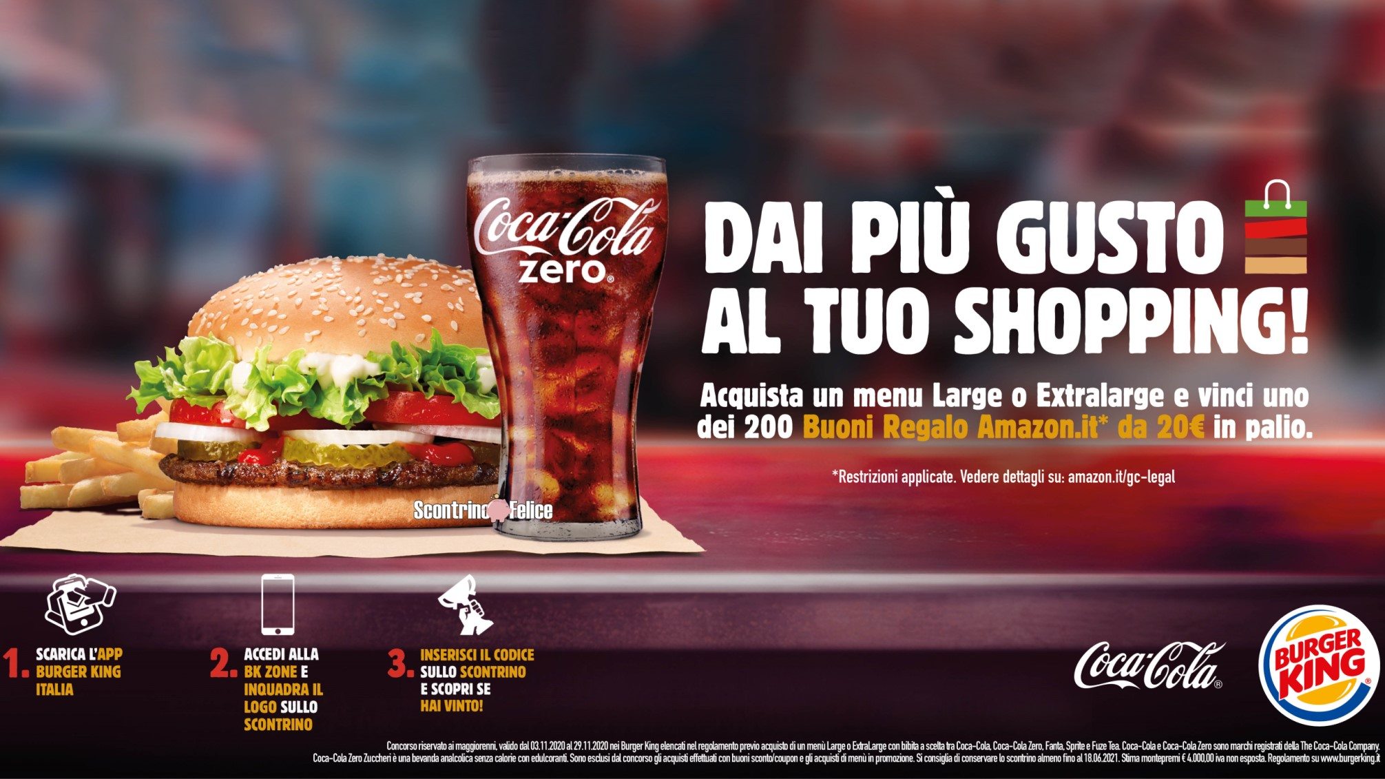 Concorso Coca Cola e Burger King vinci buoni Amazon