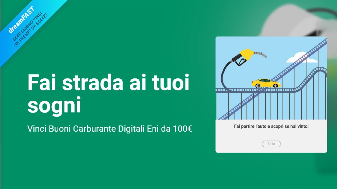 DreamFast Fastweb vinci Buono Carburante Digitale Eni da 100€