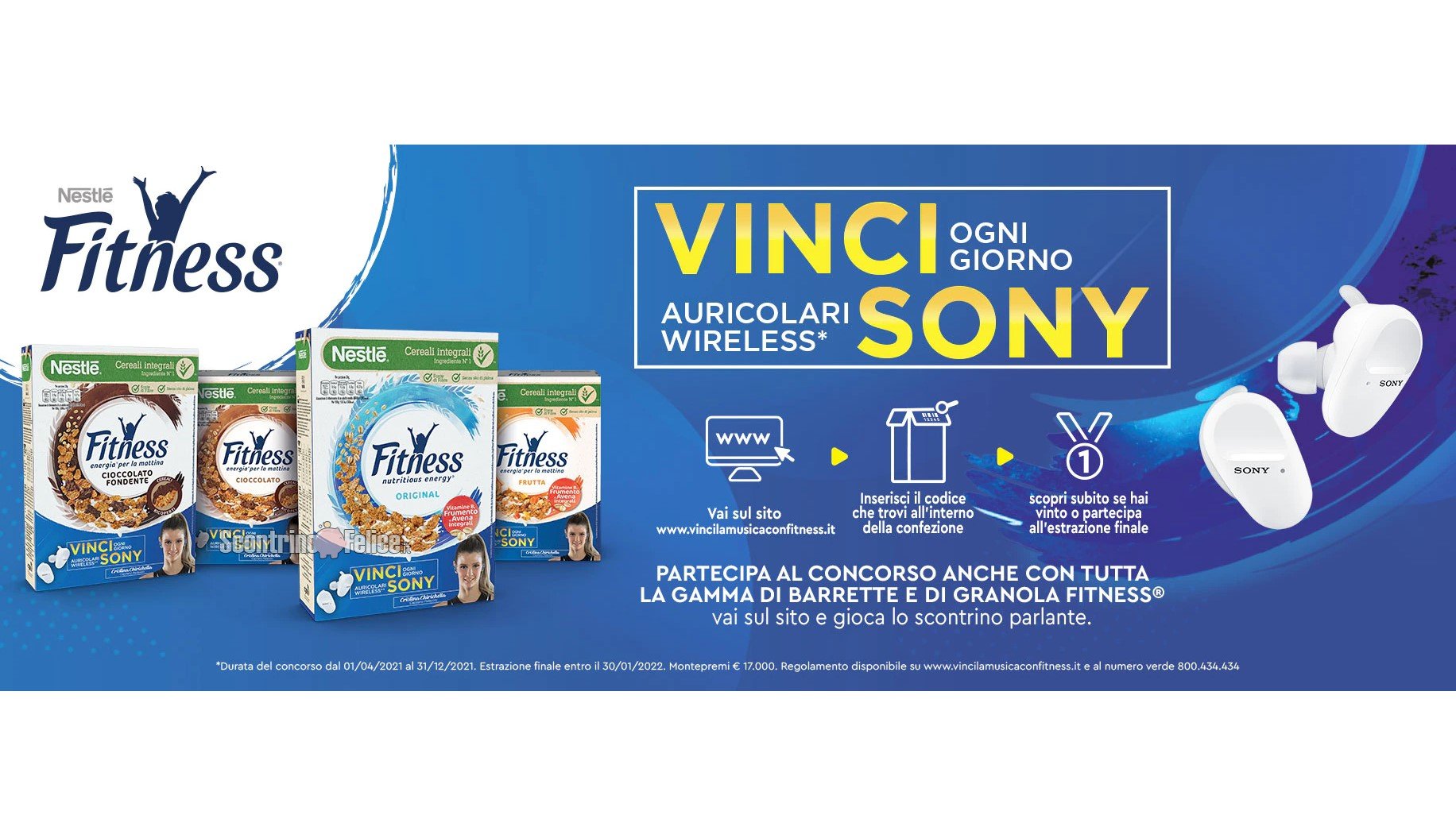 Concorso Cereali Fitness Vinci La Musica in palio cuffie wireless Sony