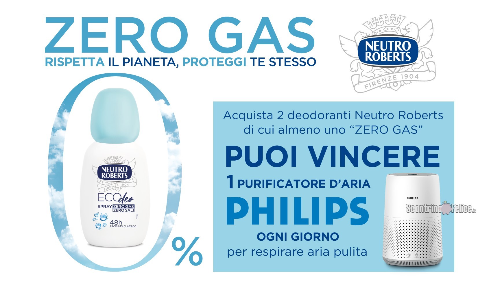 Concorso Neutro Roberts Zero gas rispetta il pianeta proteggi te stesso vinci Purificatori d'Aria Philips