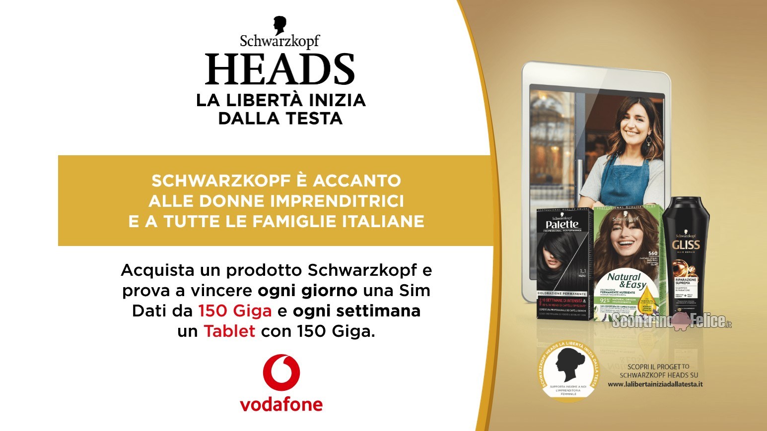 Concorso Schwarzkopf Heads vinci Sim dati Ricaricabile Vodafone e tablet Samsung S6 Light