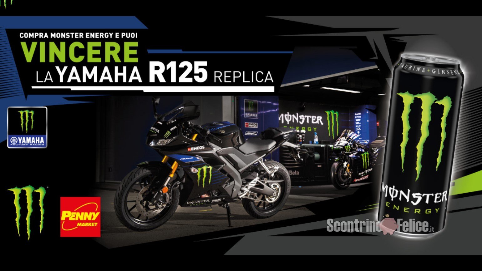 Concorso Monster Energy da Penny Market vinci 1 moto Yamaha R125 Replica
