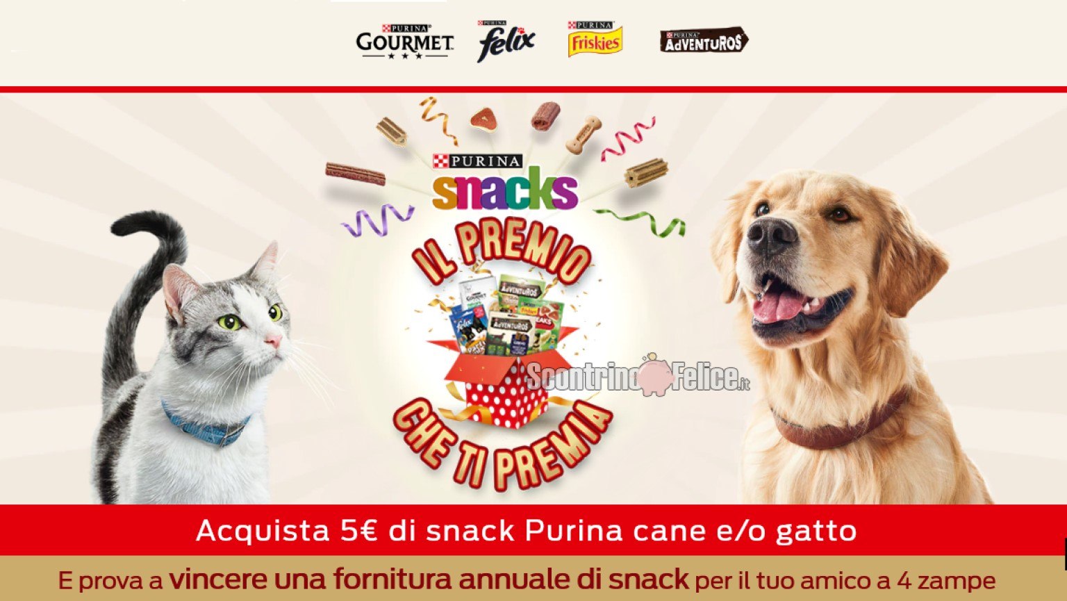 Concorso Purina Il premio che ti premia 2021 in palio 10 forniture annuali di Snack per cane e gatto