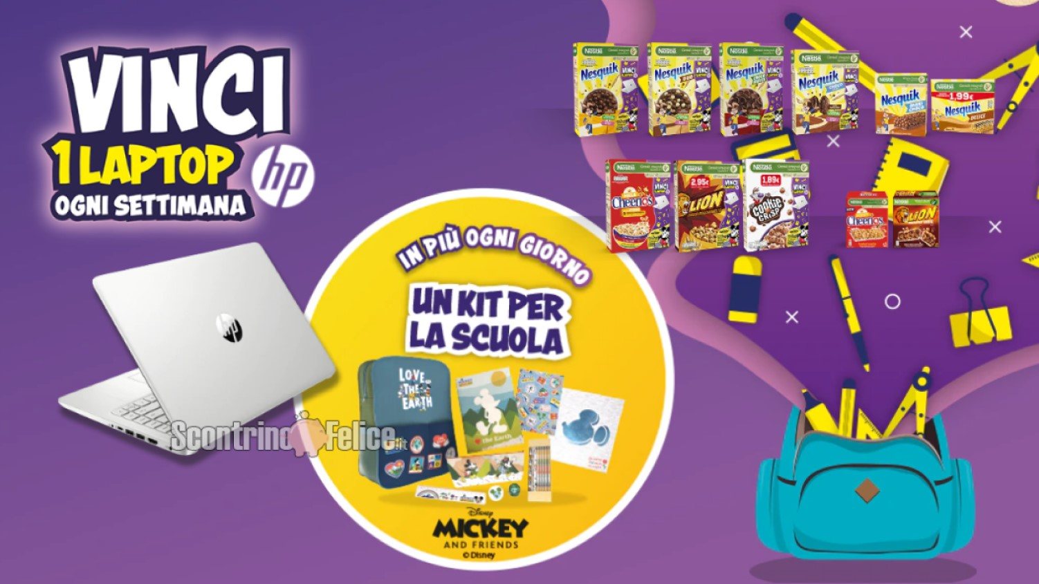 Concorso “A Scuola Con Cereali Nestlé”: vinci Laptop HP e Kit Scuola Disney