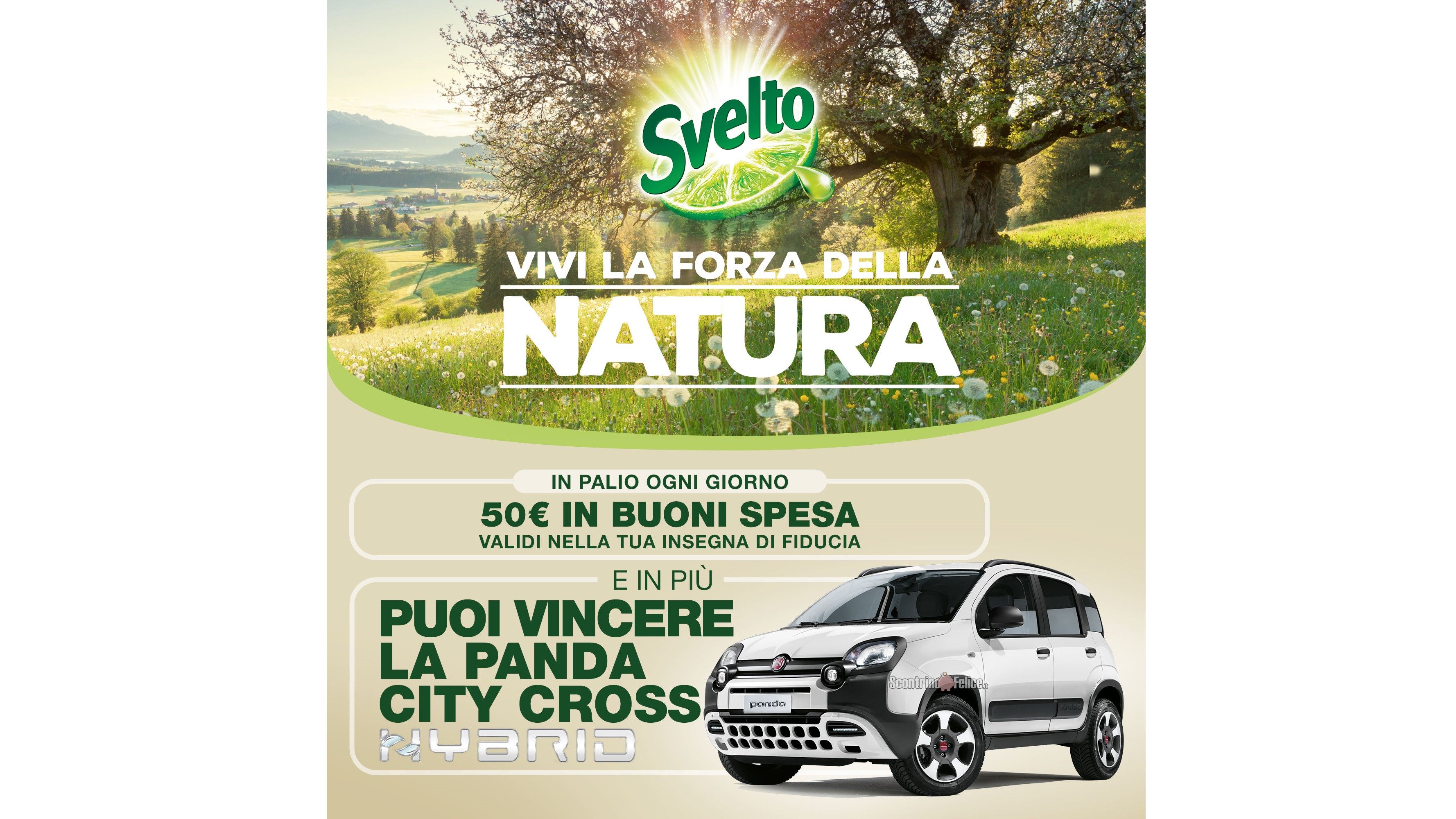 Concorso Svelto "Vivi la forza della natura": vinci buoni spesa da 50 euro e una Fiat Panda City Cross Hybrid