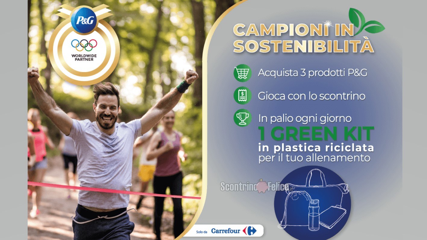 P&G Campioni di Sostenibilità da Carrefour in palio Green Kit di allenamento in plastica riciclata
