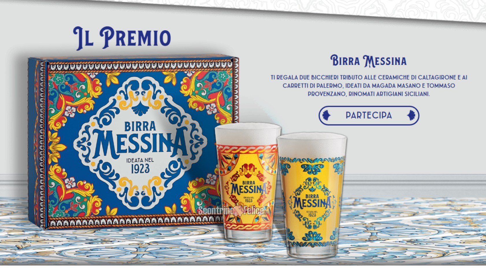 Birra Messina ti regala 2 bicchieri decorati tributo agli artisti siciliani premio certo