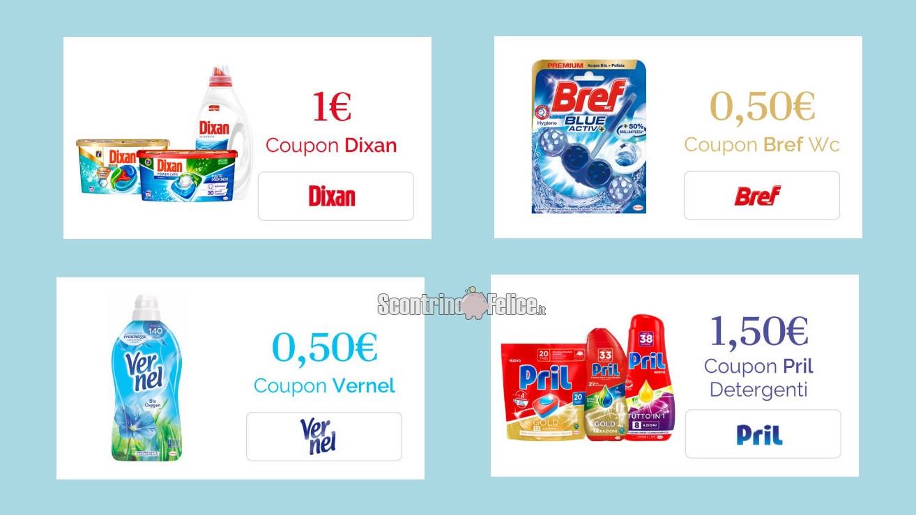 Buoni sconto Dixan, Bref, Pril e Vernel