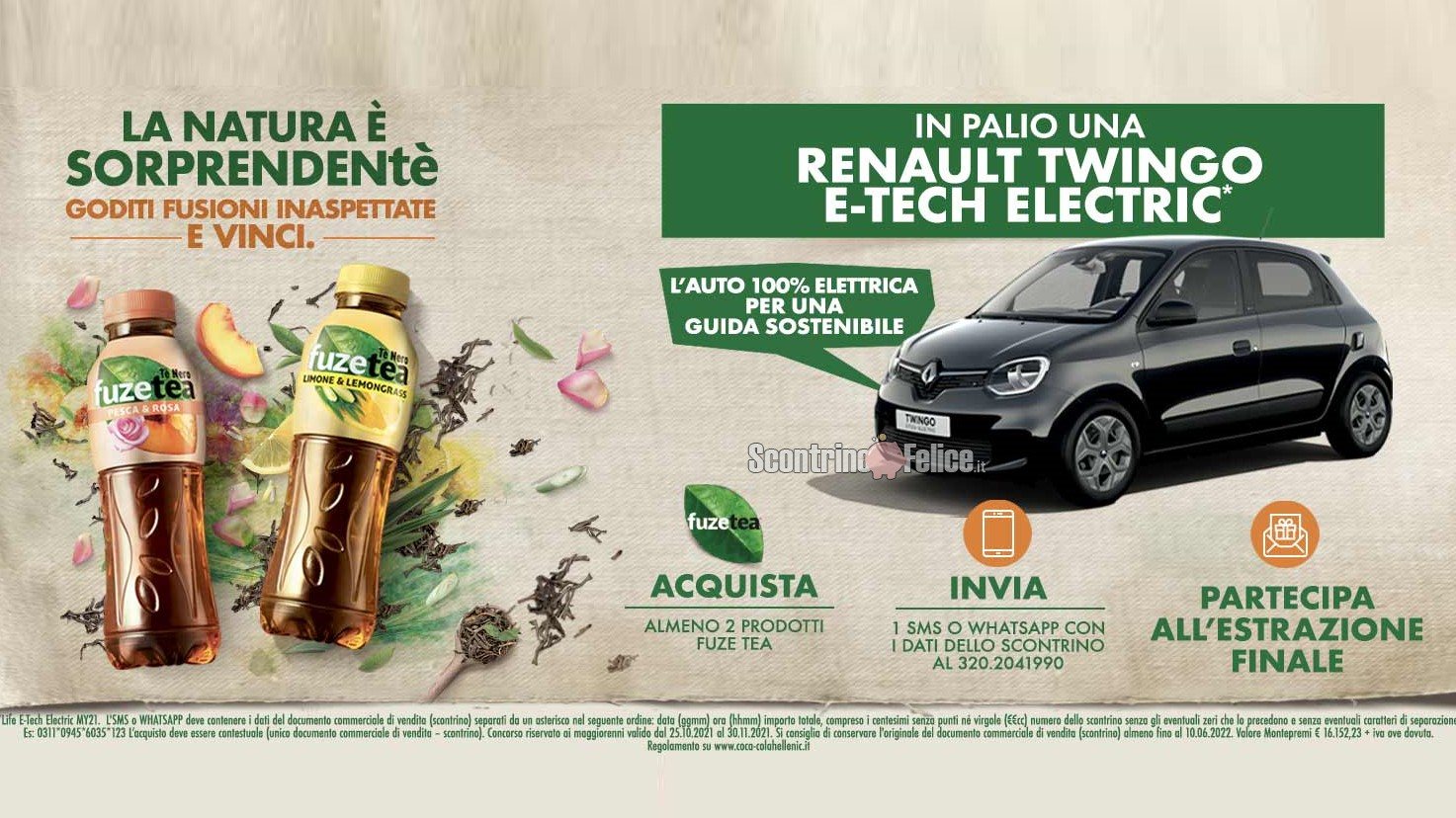 Concorso FuzeTea "Goditi Fusioni Inaspettate e Vinci": in palio una Renault Twingo e-tech 100% elettrica