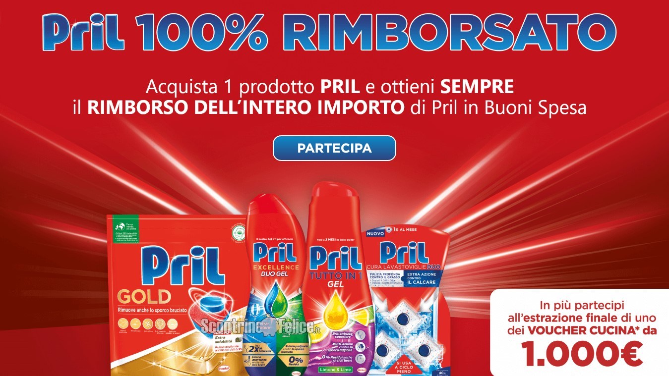 Pril 100% rimborsato ricevi rimborso e vinci voucher cucina