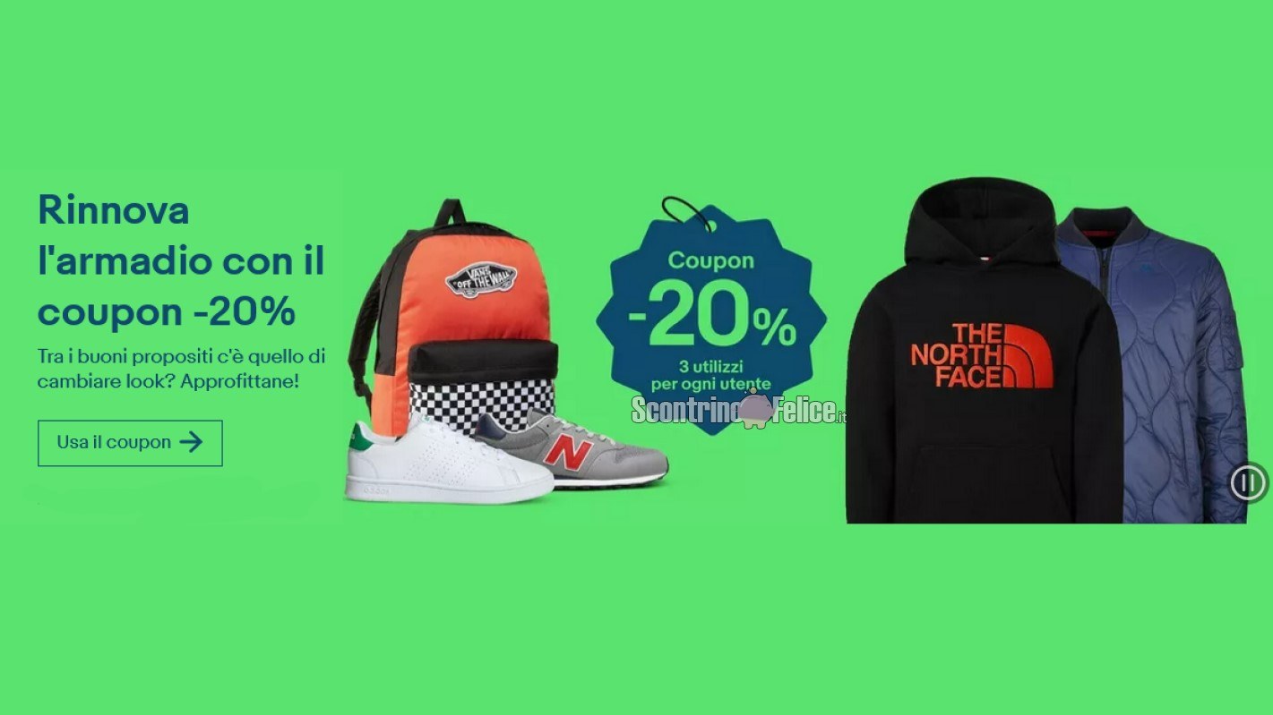 Codice sconto eBay del 20% per rinnovare il tuo armadio (Moda, Bellezza, Orologi e Gioielli)