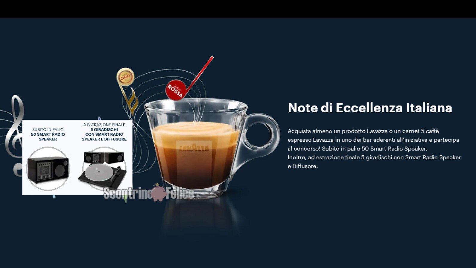 Concorso Lavazza “Note Di Eccellenza Italiana”: in palio 50 Smart Radio Speaker e 5 giradischi con Smart Radio Speaker e Diffusore