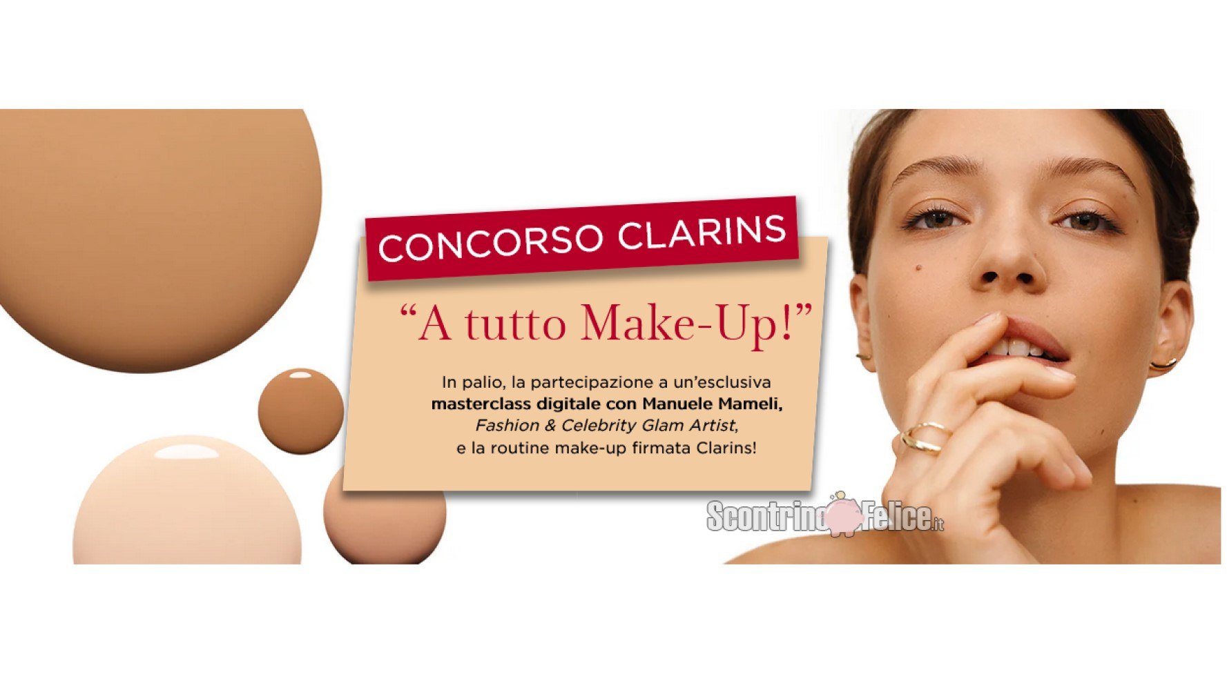 Concorso gratuito Clarins “A tutto Make-Up!”: in palio 10 kit di prodotti e 10 masterclass con Manuele Mameli