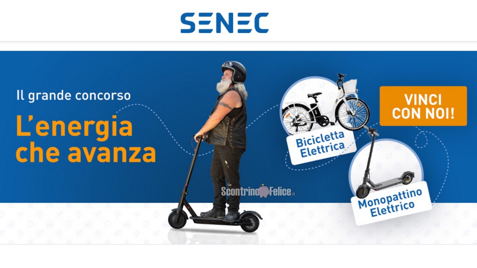 Concorso gratuito giornaliero SENEC "L'energia che avanza": vinci bici elettrica ICON.E, monopattino Xiaomi e gadget tecnologici