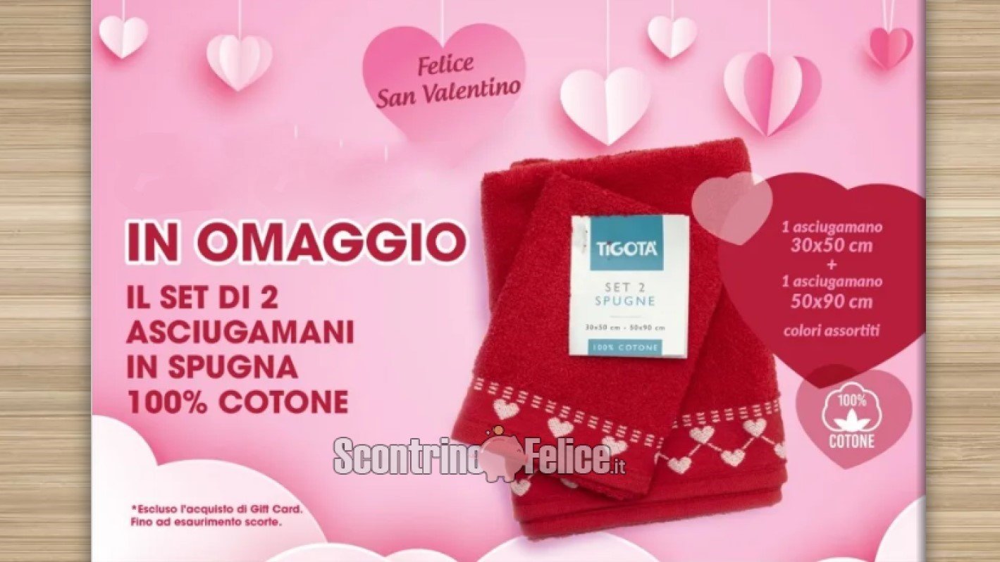 Set di 2 asciugamani in omaggio da Tigotà per San Valentino: scopri come averlo!