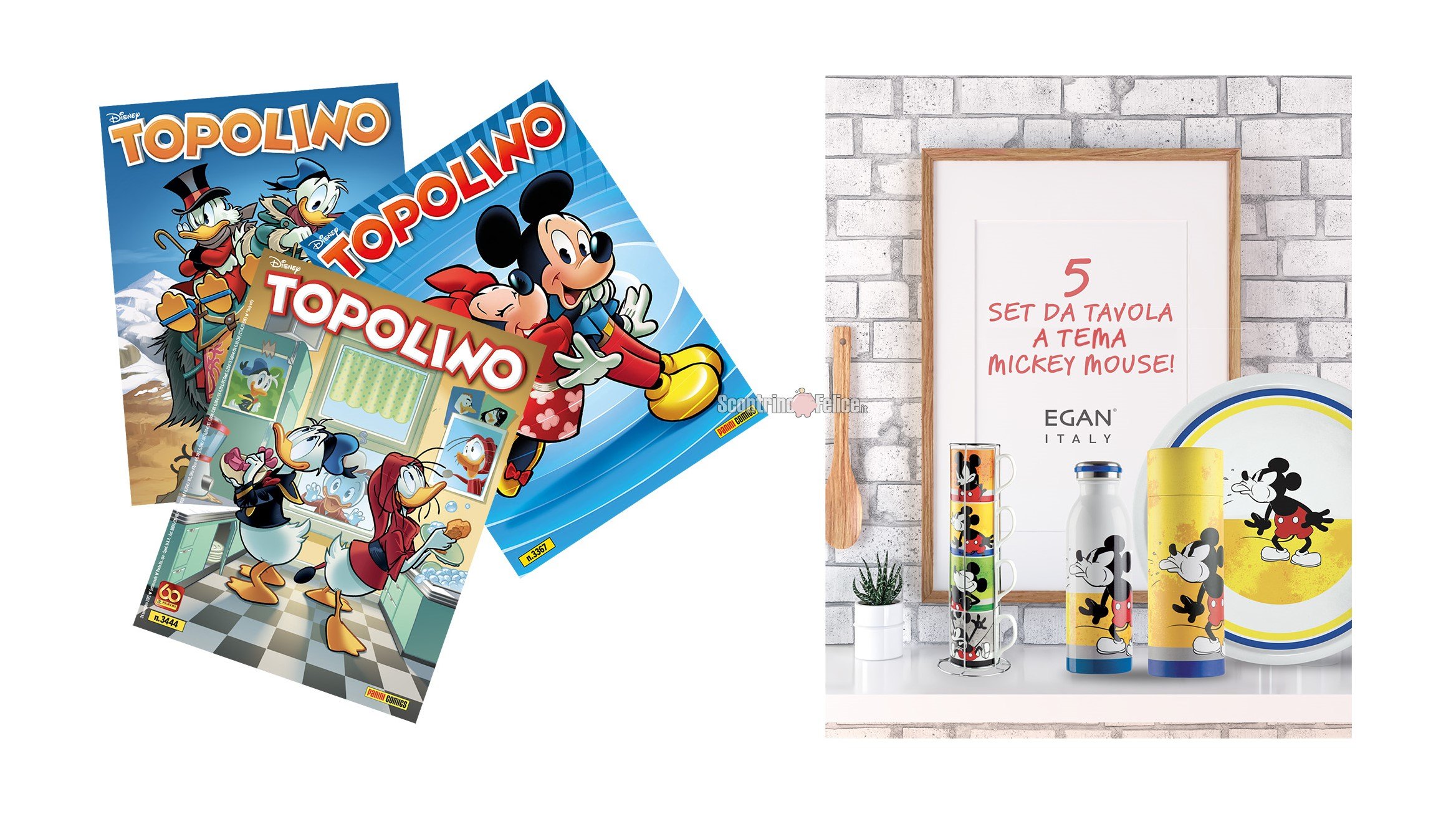 Concorso "I Fumetti con Dole": vinci GRATIS abbonamenti a Topolino e set da tavola Egan a tema Mickey Mouse