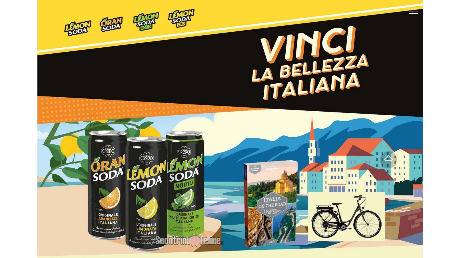 Concorso Lemonsoda "Vinci la bellezza italiana": in palio guide Lonely Planet "Italia On The Road" e bici elettrica E-Spillo Bianchi