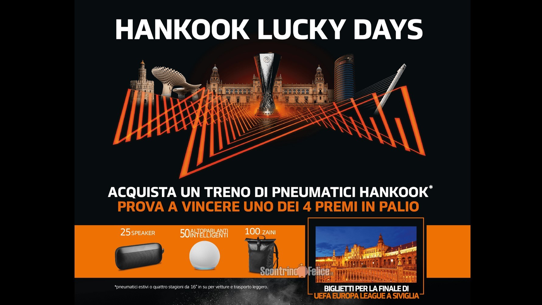 Concorso “Hankook Lucky Days”: vinci zaini brandizzati, Amazon Echo, Speaker Bose e la Finale di UEFA Europa League