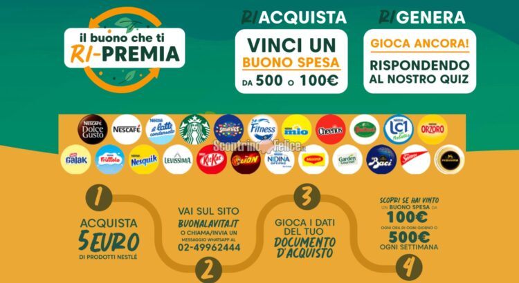 Concorso Nestlé "Il Buono che ti Ri-Premia": vinci buoni spesa da 100 euro e da 500 euro!