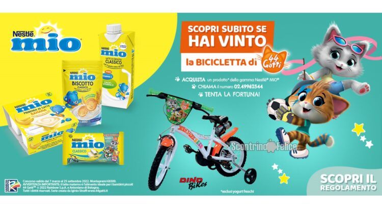 Concorso Nestlé Mio: in palio 50 Bici da bambino "44 Gatti"