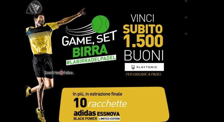 Concorso Birra Castello: vinci voucher Playtomic da 10 euro e racchette da padel Adidas