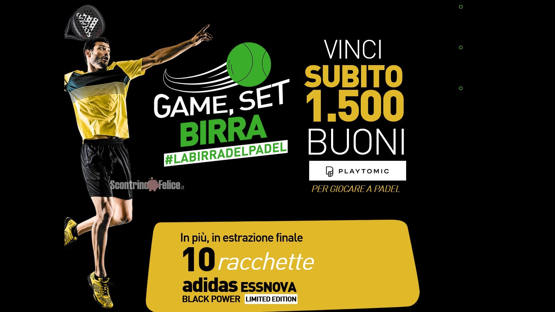 Concorso Birra Castello: vinci voucher Playtomic da 10 euro e racchette da padel Adidas