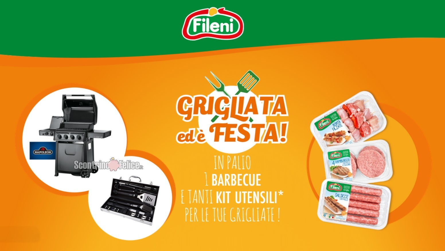 Concorso Fileni "Grigliata ed è festa!": vinci Kit utensili e barbecue Napoleon