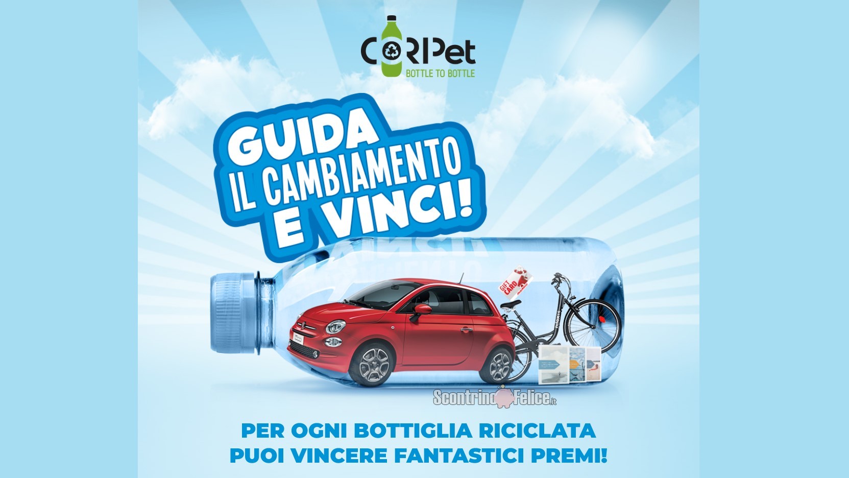 Concorso gratuito Coripet “Guida il cambiamento e vinci”: in palio bici elettriche Nilox, gift card Mediaworld, libri e una Fiat 500!