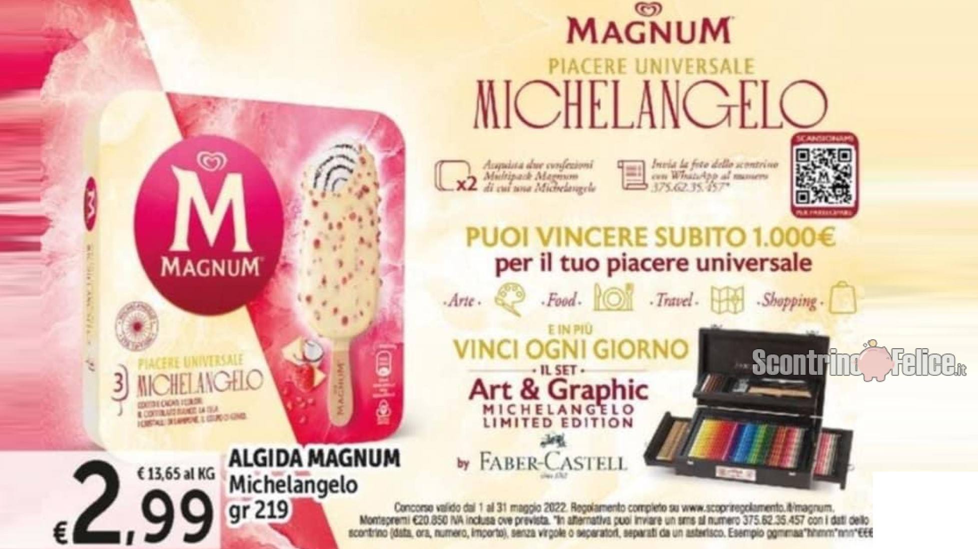 Concorso Magnum Michelangelo: in palio Set Faber Castell o 10 Buoni da 1.000 euro per il proprio “Piacere Universale”