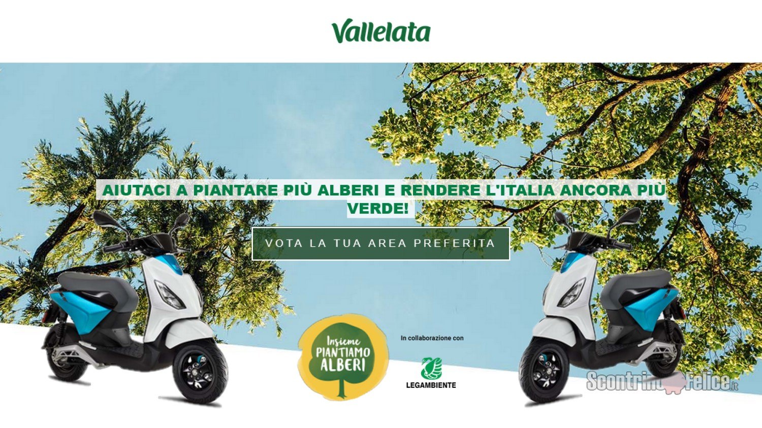 Vota la tua area preferita e vinci 5 motorini elettrici Piaggio One con Vallelata