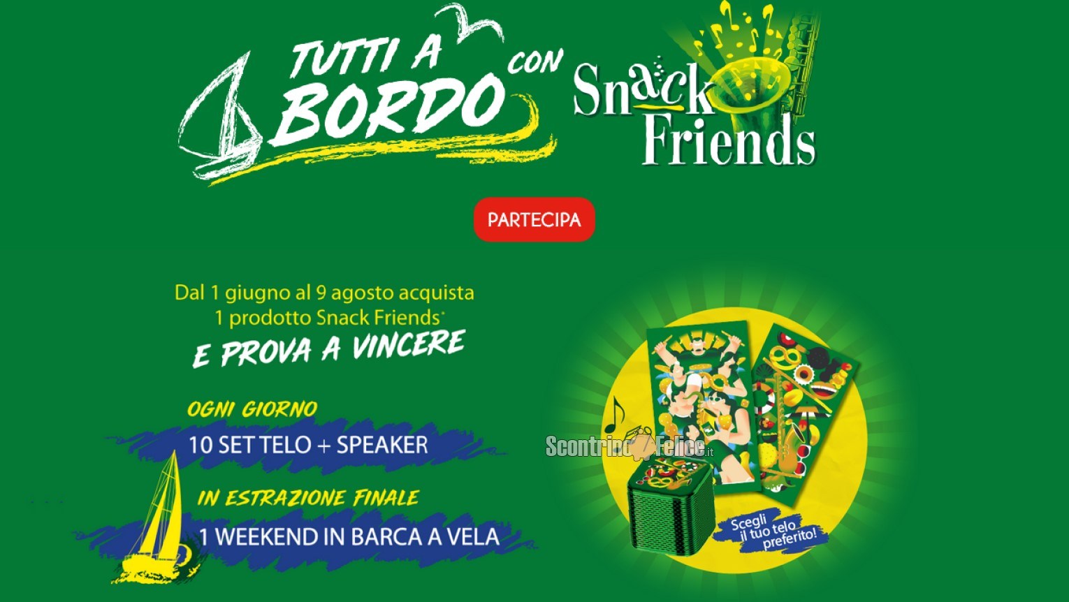 Concorso Cameo “A bordo con Snack Friends”: in palio 10 set telo mare e speaker al giorno e 1 Weekend in barca a Vela