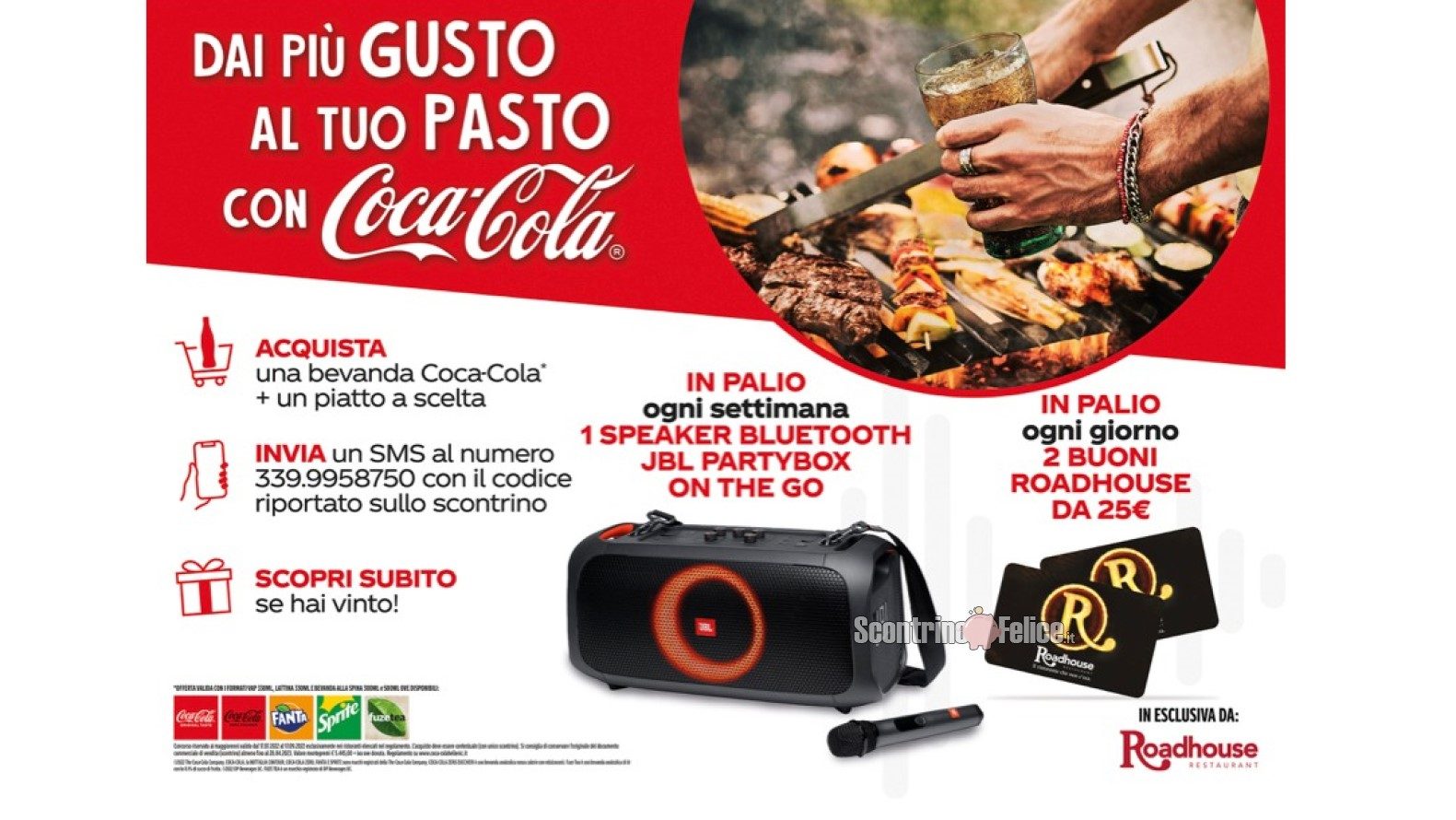 Concorso Coca Cola da RoadHouse: vinci buoni da 25 euro e Speaker Blootooth JBL Partybox on The Go