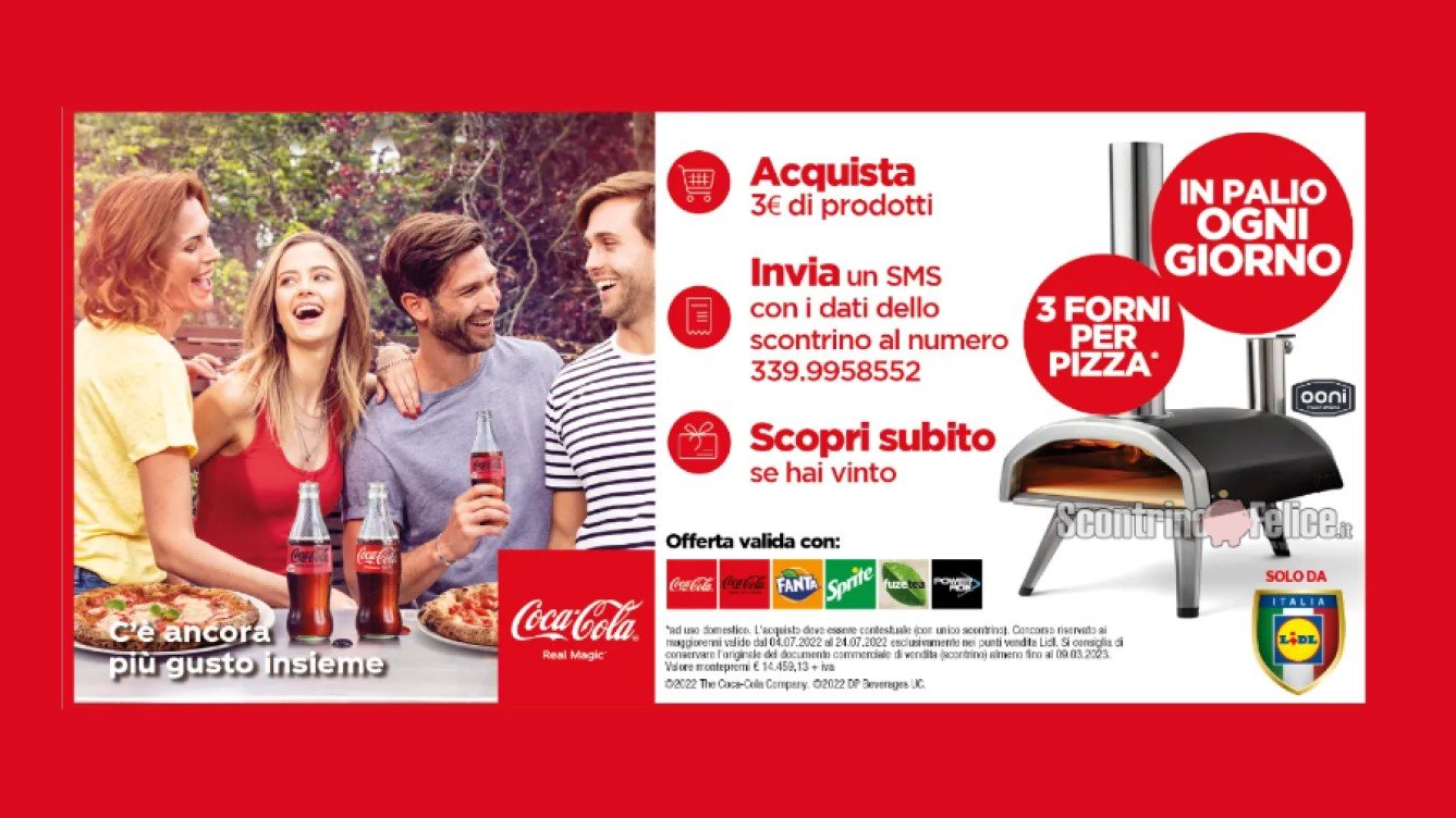 Concorso Coca Cola, Fanta, Sprite, FuzeTea, Powerade da Lidl: in palio ogni giorno 3 forni per pizza