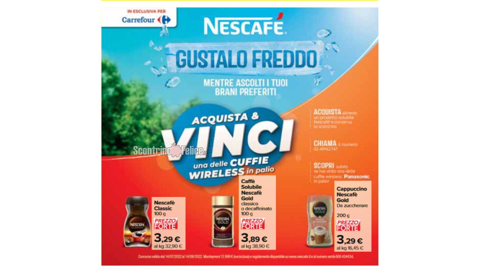 Concorso Nescafé "Gustalo Freddo" da Carrefour: acquista e vinci una delle cuffie wireless Panasonic in palio