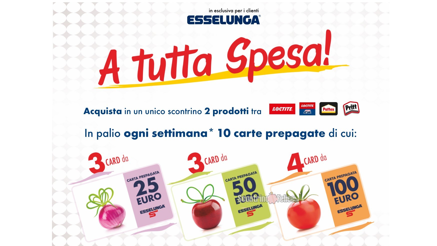 Concorso Pritt, Pattex, Loctite Super Attak, Loctite "A tutta spesa 2022" da Esselunga: in palio carte spesa da 25, 50 e 100 euro!