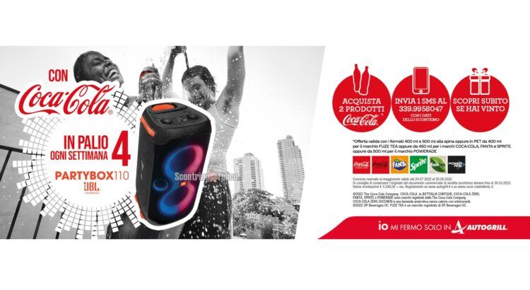 Concorso Coca Cola da Autogrill: vinci 4 casse JBL partybox 110 a settimana!