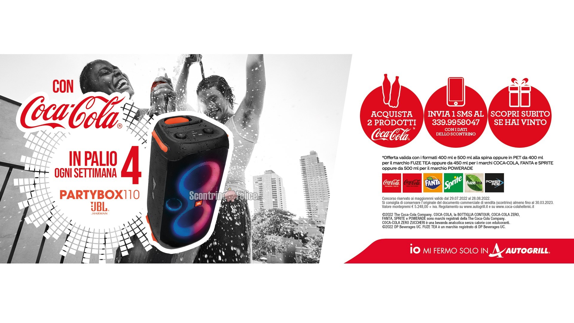 Concorso Coca Cola da Autogrill: vinci 4 casse JBL partybox 110 a settimana!