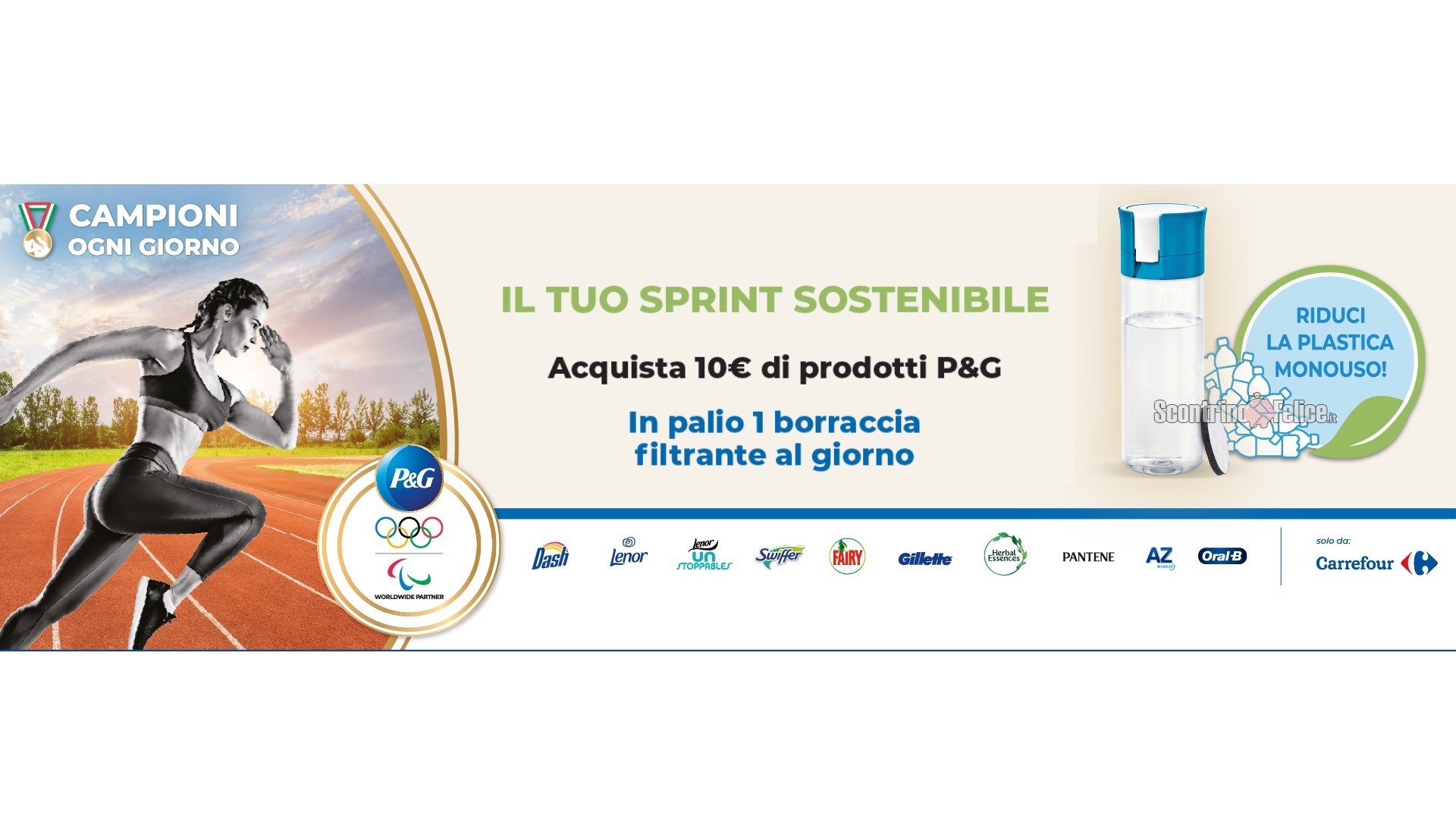 Concorso P&G "Il tuo sprint sostenibile" da Carrefour: in palio 1 Borraccia filtrante Brita al giorno