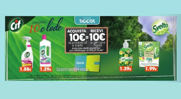 Cif e Svelto "Operazione 10 e lode": acquista 10 prodotti e ricevi 10 euro in gift cad Tigotà