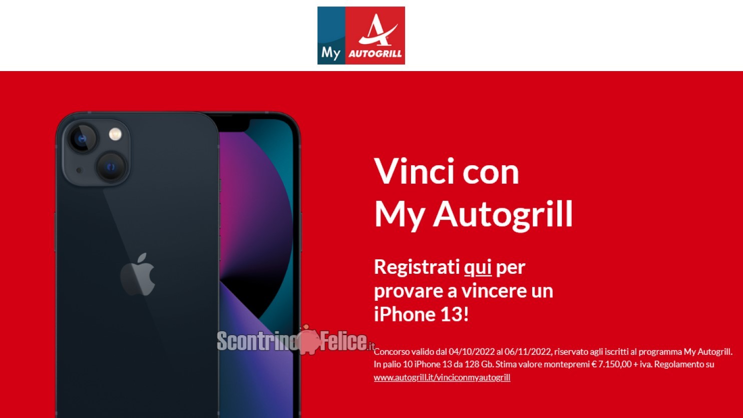 Concorso gratuito Autogrill: vinci 10 iPhone 13