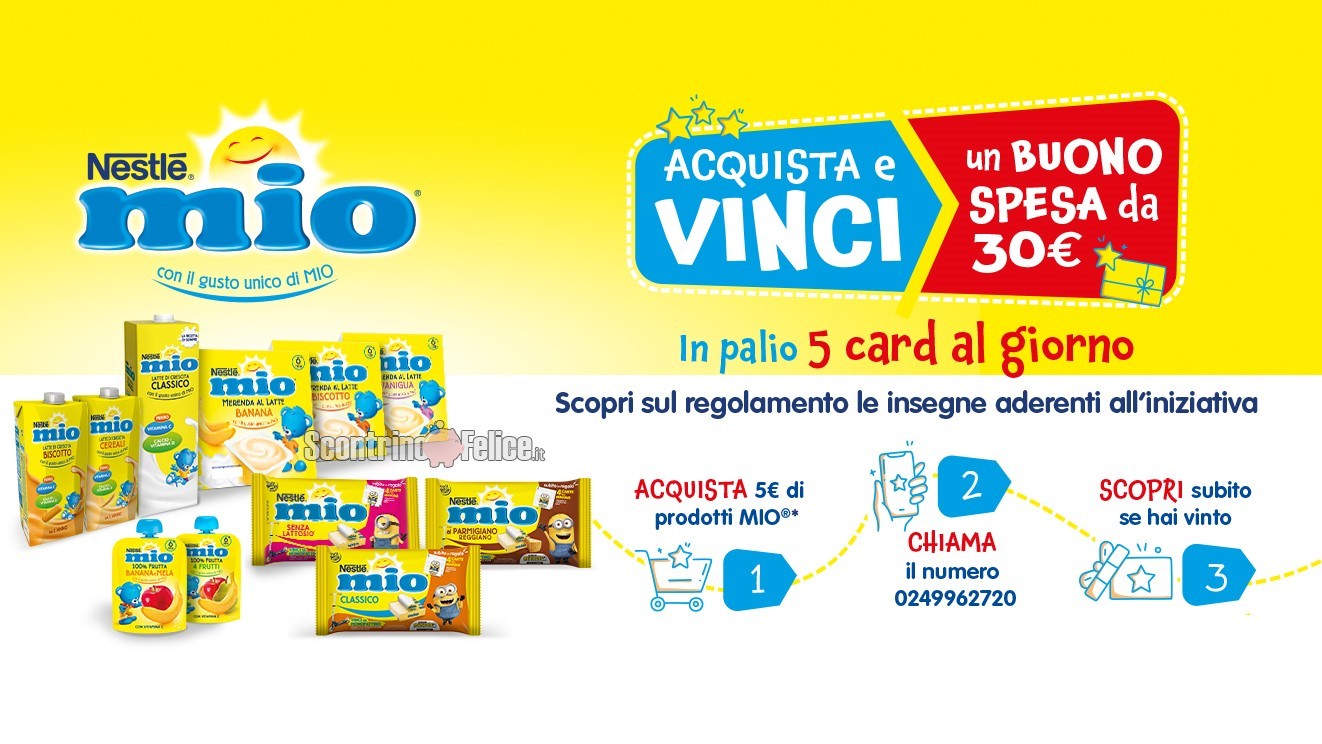 Concorso Nestlé MIO: 5 Buoni spesa da 30 euro in palio ogni giorno!
